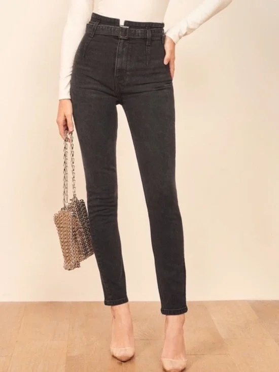 Reformation Black Washed Straight Jeans - Picture 1 of 5